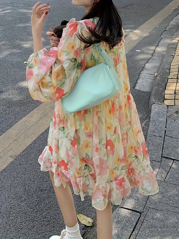 Weekend Deals That Impress Sixsr Floral Print Round Collar Ruffle Chiffon Dress, Lantern Long Sleeve Casual Dress, Women's Clothing Weekend Deals That Impress Sixsr Floral Print Round Collar Ruffle Chiffon Dress, Lantern Long Sleeve Casual Dress, Women's Clothing