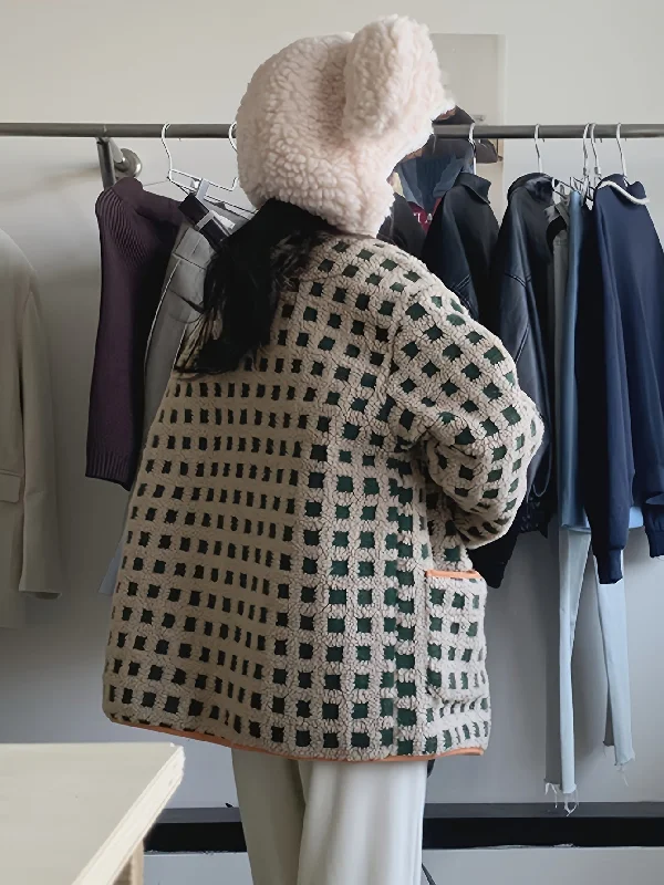 Weekend Savings Sensation Sixsr Plaid Pattern Button Front Faux Fur Coat, Casual Long Sleeve Outwear For Fall & Winter, Women's Clothing Weekend Savings Sensation Sixsr Plaid Pattern Button Front Faux Fur Coat, Casual Long Sleeve Outwear For Fall & Winter, Women's Clothing