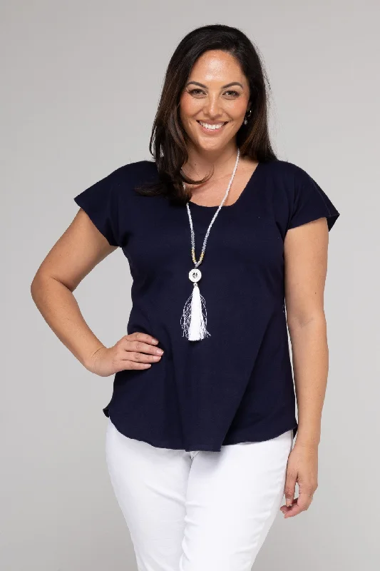 Weekend Special Navy Short Sleeve Cotton Knit Top