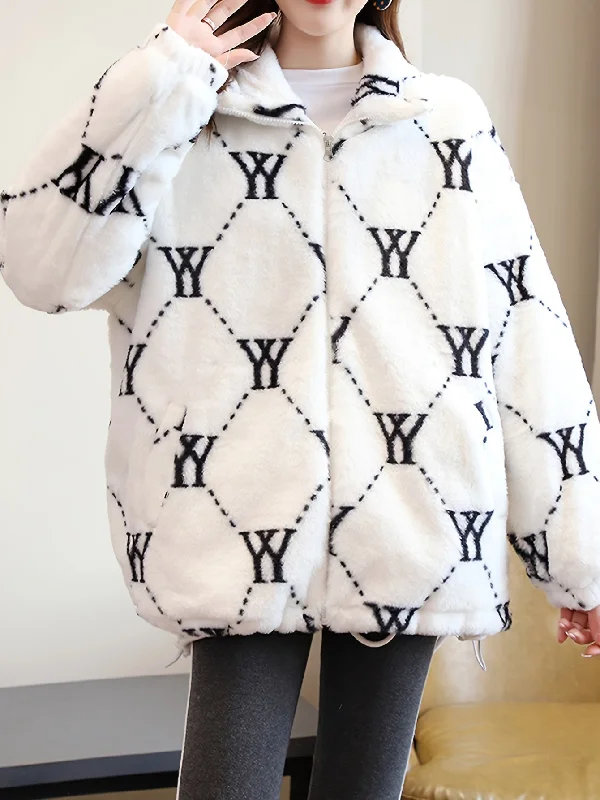 Early Access Sixsr Allover Print Zip-up Plush Coat, Casual Thermal Long Sleeve Lapel Coat For Fall & Winter, Women's Clothing Early Access Sixsr Allover Print Zip-up Plush Coat, Casual Thermal Long Sleeve Lapel Coat For Fall & Winter, Women's Clothing