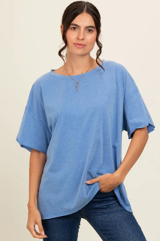 Weekend Bargains Galore Blue Raw Rolled Hem Top