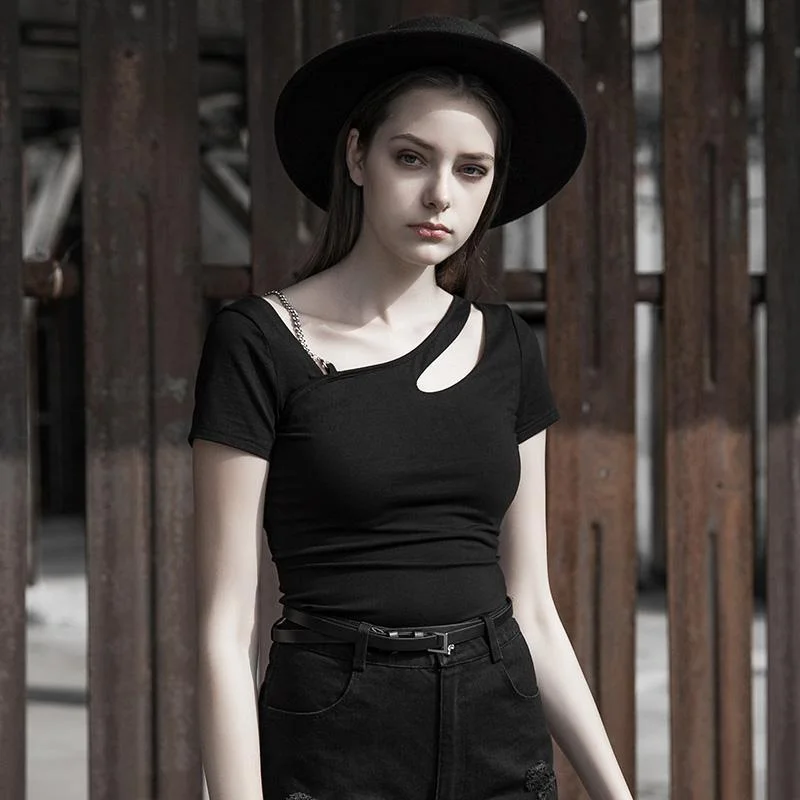 Unmissable Offer Women's Goth Spring Fitted Black T-shirt
