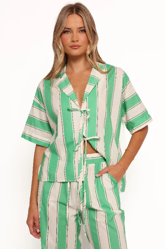 Weekend Offers That Please Shailene Top - Green Stripe