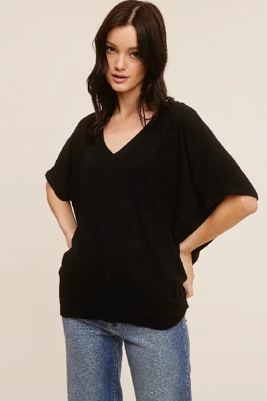 Your Weekend, Your Savings Black V-Neck Crepe Knit Top