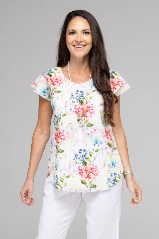 Deal Alert Bouquet Print Short Sleeve Cotton Top