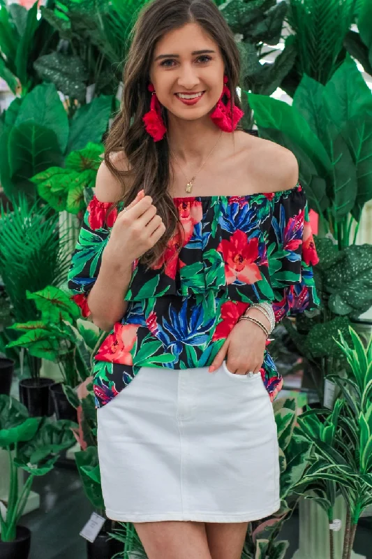 Don't Miss Out Tropical Twist Off the Shoulder Top