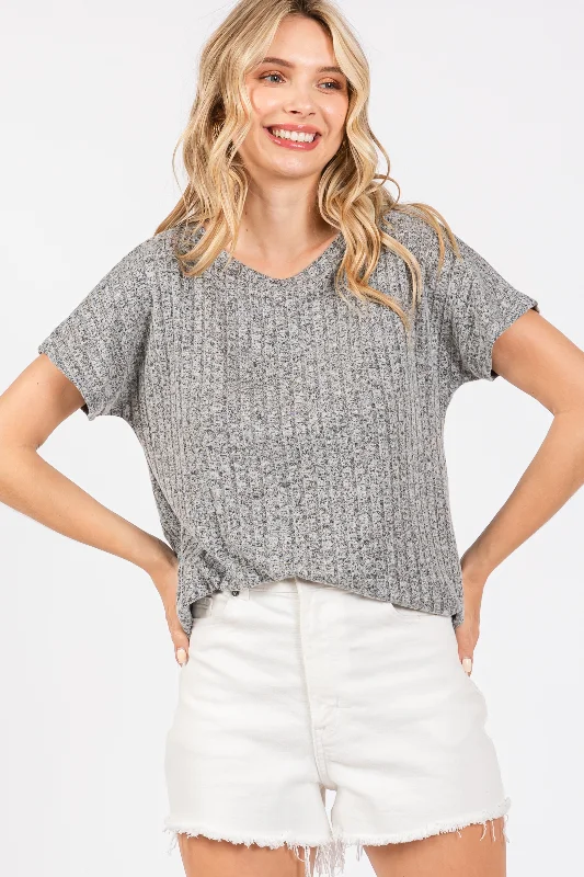 Exclusive Deal Heather Grey Knit Short Sleeve Top