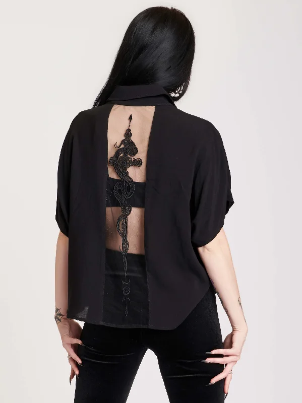 Weekend Bargains to Savor Snake Dagger Embroidered  Shirt
