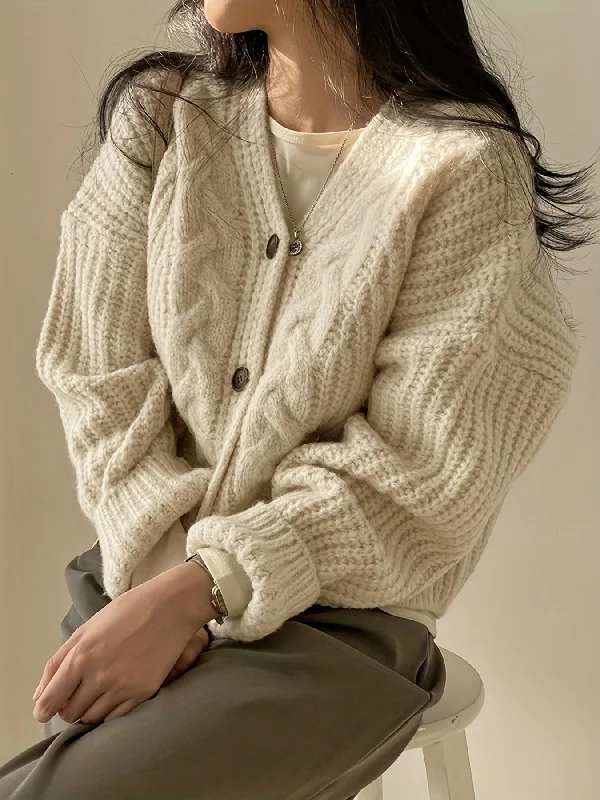 Hurry In Sixsr Valentine's Day Button Front Cardigan, Vintage Long Sleeve Chunky Knit Cardigan For Fall & Winter, Women's Clothing Hurry In Sixsr Valentine's Day Button Front Cardigan, Vintage Long Sleeve Chunky Knit Cardigan For Fall & Winter, Women's Clothing