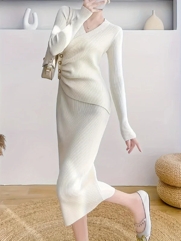Instant Savings Sixsr Elegant Solid Button Detail Dress, Long Sleeve Dress For Banquet, Women's Clothing Instant Savings Sixsr Elegant Solid Button Detail Dress, Long Sleeve Dress For Banquet, Women's Clothing