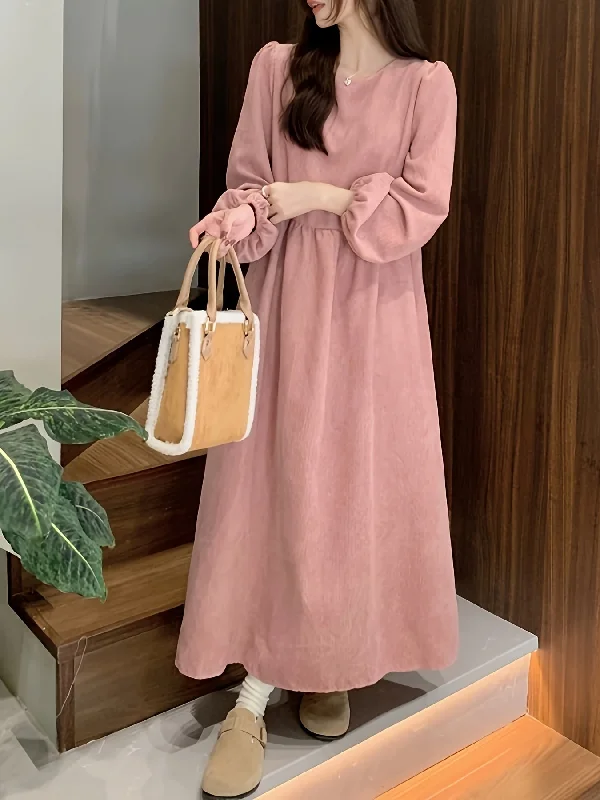 Weekend Savings Delight Sixsr Solid Crew Neck Aline Dress, Elegant Long Sleeve Dress For Spring & Fall, Women's Clothing Weekend Savings Delight Sixsr Solid Crew Neck Aline Dress, Elegant Long Sleeve Dress For Spring & Fall, Women's Clothing