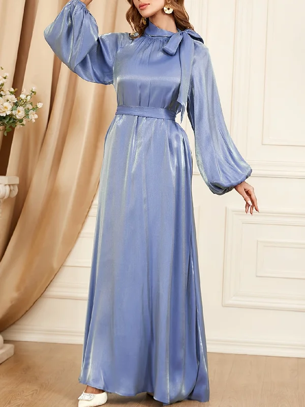 Deal Alert Solid Tie Neck Dress, Elegant Loose Long Sleeve Dress For Party & Banquet, Women's Clothing Deal Alert Solid Tie Neck Dress, Elegant Loose Long Sleeve Dress For Party & Banquet, Women's Clothing
