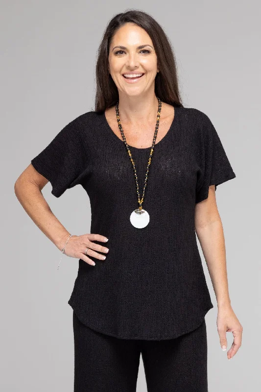 Weekend Specials to Indulge In Black Haven Poly/Rayon Knit Longer Sleeve Top