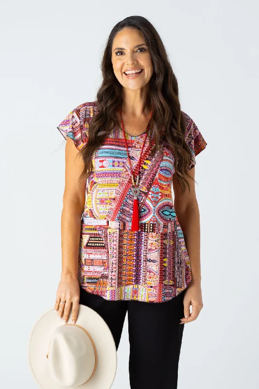Instant Deal Patchwork Print Short Sleeve Jersey Top