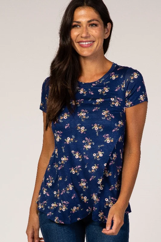 Weekend Deals That Amaze Navy Floral Layered Wrap Front Nursing Top