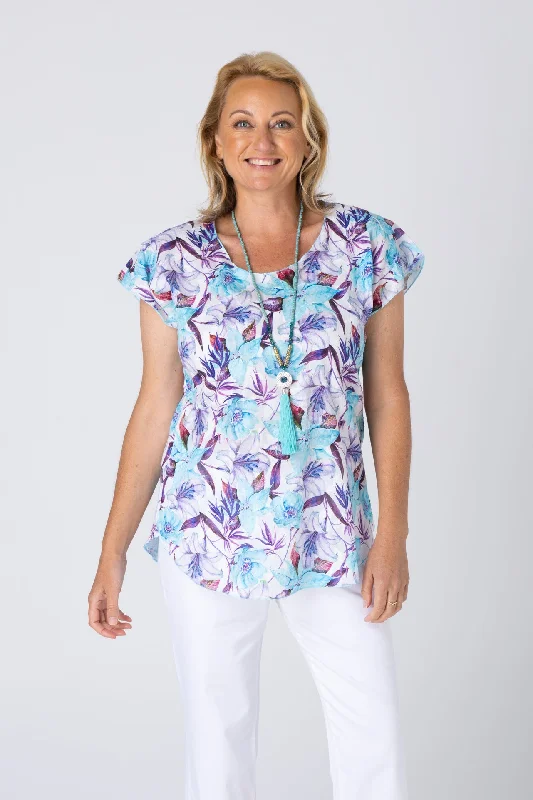 The Best Deal Crystal Print Short Sleeve Non-Crush Jacquard Cotton Top