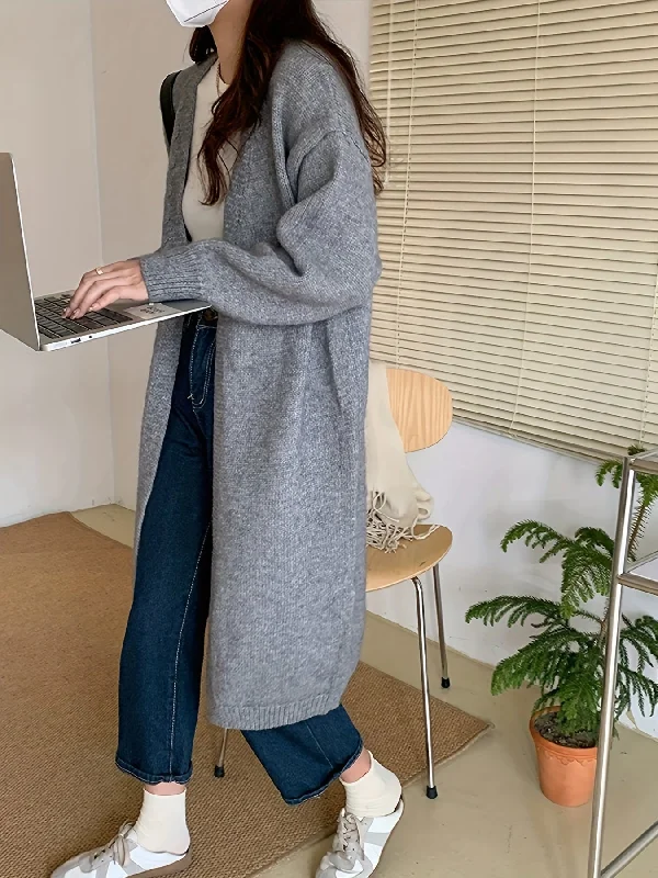 Steals and Deals Sixsr Solid Open Front Cardigan, Elegant Long Sleeve Cardigan For Spring & Fall, Women's Clothing Steals and Deals Sixsr Solid Open Front Cardigan, Elegant Long Sleeve Cardigan For Spring & Fall, Women's Clothing