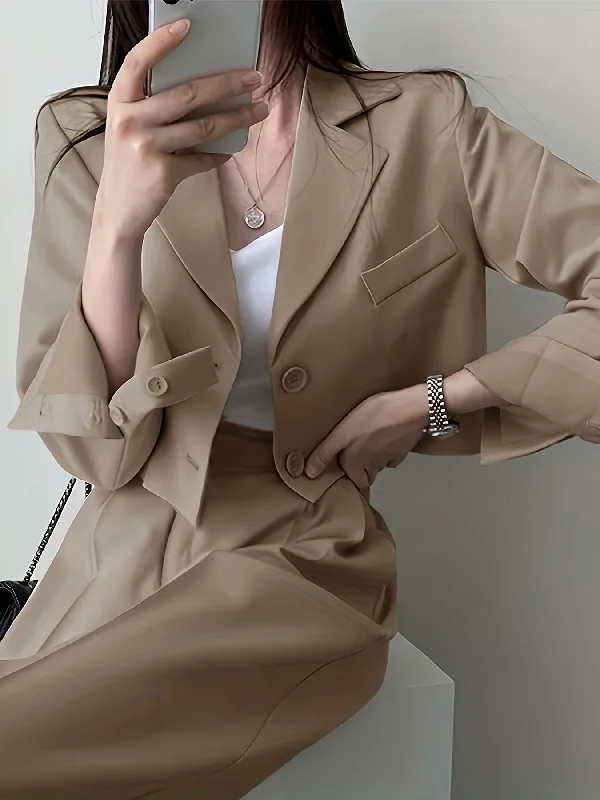 Celebrate the Weekend with Discounts Sixsr Solid Button Front Crop Blazer, Elegant Lapel Long Sleeve Blazer For Office & Work, Women's Clothing Celebrate the Weekend with Discounts Sixsr Solid Button Front Crop Blazer, Elegant Lapel Long Sleeve Blazer For Office & Work, Women's Clothing