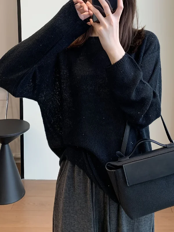 Weekend Shopping Extravaganza Sixsr Solid Crew Neck Pullover Sweater, Elegant Long Sleeve Drop Shoulder Sweater, Women's Clothing Weekend Shopping Extravaganza Sixsr Solid Crew Neck Pullover Sweater, Elegant Long Sleeve Drop Shoulder Sweater, Women's Clothing
