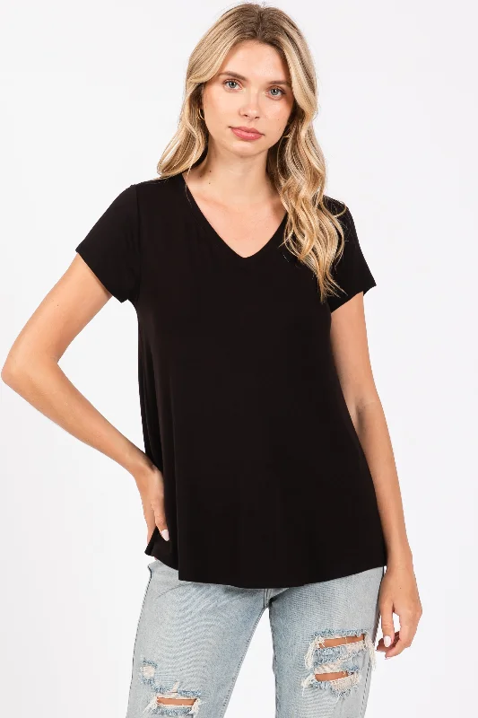 Weekend Deals That Thrill Black Basic V-Neck Short Sleeve Top