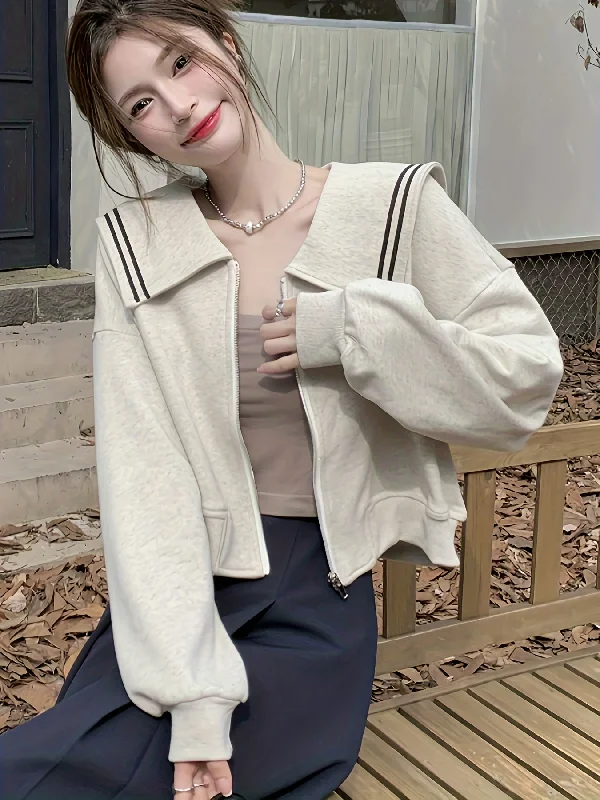 Extra Savings Sixsr Zip Up Turndown Collar Knit Cardigan, Casual Long Sleeve Loose Stylish Sweater, Women's Clothing Extra Savings Sixsr Zip Up Turndown Collar Knit Cardigan, Casual Long Sleeve Loose Stylish Sweater, Women's Clothing