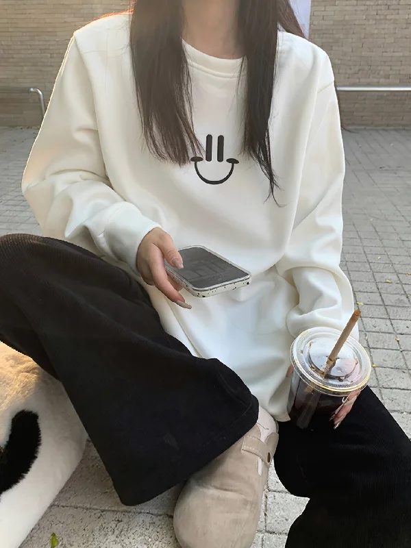 Weekend Offers That Shine Sixsr Smile Face & Letter Print Pullover Sweatshirt, Casual Long Sleeve Crew Neck Sweatshirt For Fall & Winter, Women's Clothing Weekend Offers That Shine Sixsr Smile Face & Letter Print Pullover Sweatshirt, Casual Long Sleeve Crew Neck Sweatshirt For Fall & Winter, Women's Clothing