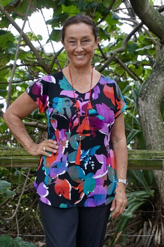 Weekend Discounts to Delight Vivid Print Short Sleeve Jersey Top
