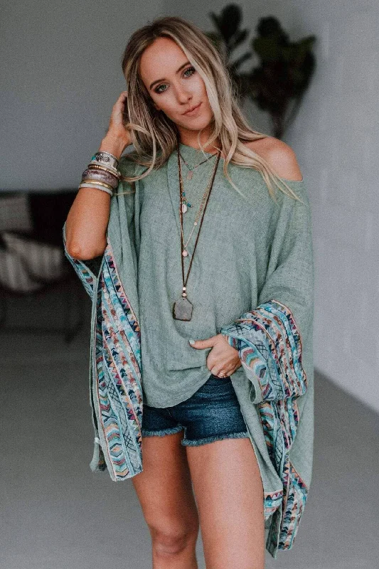 Unbeatable Prices Fallon Embroidered Sleeve Poncho - Sage