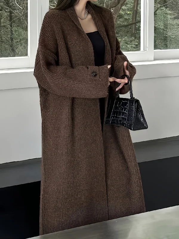 Weekend Offers That Excite Sixsr Elegant Open Front Solid Cardigan, Long Sleeve Midi Length Cardigan For Fall & Winter, Women's Clothing Weekend Offers That Excite Sixsr Elegant Open Front Solid Cardigan, Long Sleeve Midi Length Cardigan For Fall & Winter, Women's Clothing