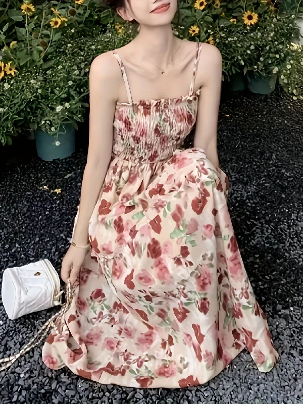 Weekend Offers That Tempt Sixsr Floral Print Shirred Cami Dress, Elegant Sleeveless Square Neck Dress, Women's Clothing Weekend Offers That Tempt Sixsr Floral Print Shirred Cami Dress, Elegant Sleeveless Square Neck Dress, Women's Clothing