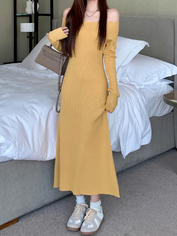 Now Available Sixsr Solid Off Shoulder Slim Dress, Elegant Long Sleeve Dress For Spring & Fall, Women's Clothing Now Available Sixsr Solid Off Shoulder Slim Dress, Elegant Long Sleeve Dress For Spring & Fall, Women's Clothing