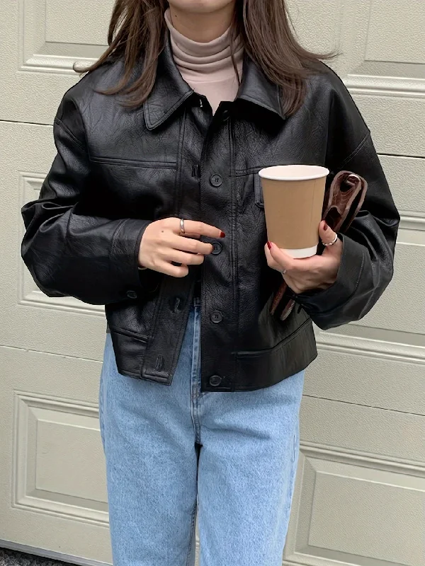 Weekend Bargains to Love Sixsr Solid Faux Leather Vintage Jacket, Long Sleeve Single Breasted Outwear For Fall & Winter, Women's Clothing Weekend Bargains to Love Sixsr Solid Faux Leather Vintage Jacket, Long Sleeve Single Breasted Outwear For Fall & Winter, Women's Clothing