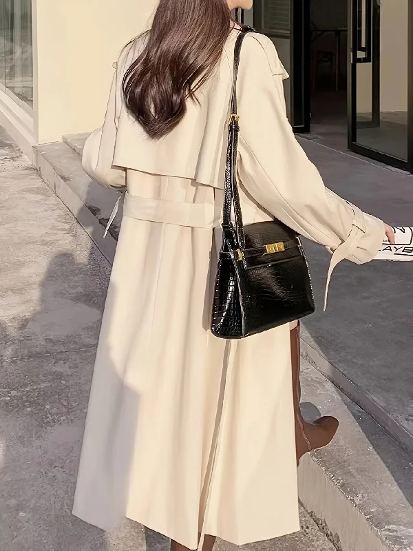 Weekend Bargains Galore Sixsr Notched Collar Double-breasted Trench Coat, Casual Long Sleeve Midi Coat For Fall & Winter, Women's Clothing Weekend Bargains Galore Sixsr Notched Collar Double-breasted Trench Coat, Casual Long Sleeve Midi Coat For Fall & Winter, Women's Clothing