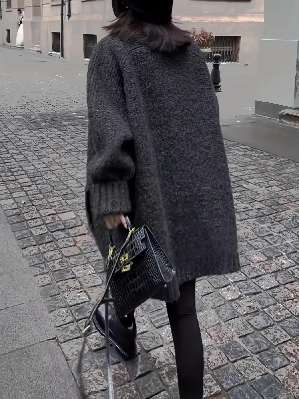 Shop the Weekend Away Sixsr Solid Open Front Loose Knitted Sweater, Elegant V Neck Button Front Long Sleeve Coat For Every Day, Women's Clothing Shop the Weekend Away Sixsr Solid Open Front Loose Knitted Sweater, Elegant V Neck Button Front Long Sleeve Coat For Every Day, Women's Clothing