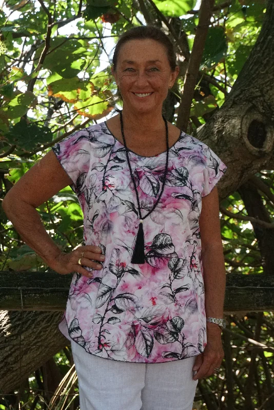 Midnight Sale Pink Print Short Sleeve Stretch Cotton Top