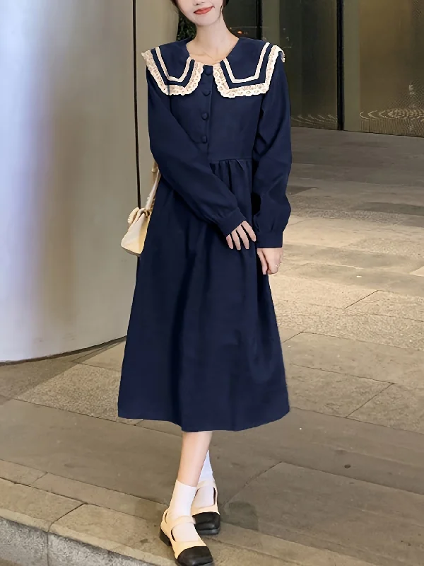 Weekend Discounts to Savor Sixsr Contrast Trim Sailor Collar Belted Dress, Preppy Long Sleeve Ruffle Hem Aline Dress For Spring & Fall, Women's Clothing Weekend Discounts to Savor Sixsr Contrast Trim Sailor Collar Belted Dress, Preppy Long Sleeve Ruffle Hem Aline Dress For Spring & Fall, Women's Clothing