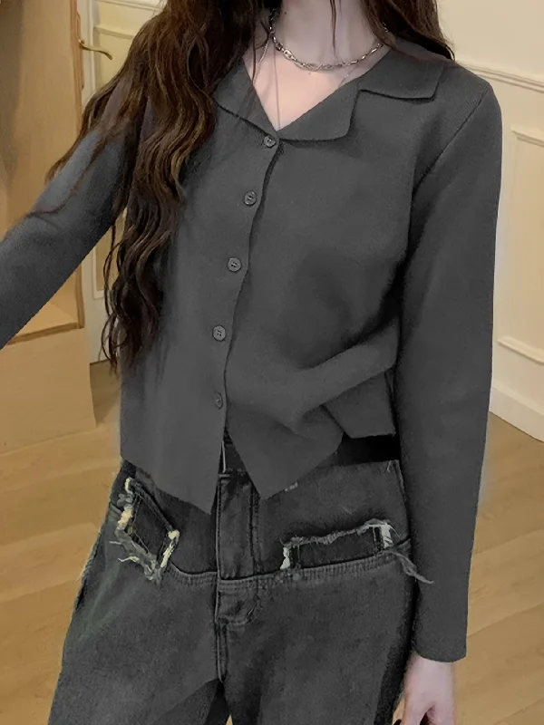 Weekend Discounts to Delight Sixsr Solid Button Down Knit Cardigan, Casual Lapel Long Sleeve Cardigan, Women's Clothing Weekend Discounts to Delight Sixsr Solid Button Down Knit Cardigan, Casual Lapel Long Sleeve Cardigan, Women's Clothing