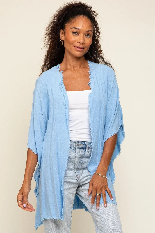 Super Deal Light Blue Fringe Dolman Sleeve Cover Up