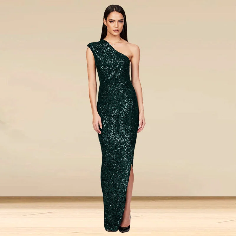 Weekend Bargains Just for You SIXSR 2025 Skirt summer women's clothing INS sleeveless one-shoulder split sequined long dress 2025 temperament  dress women's wholesale