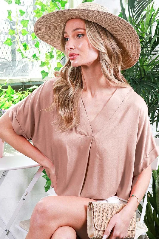 Weekend Deals That Wow Mocha V-Neck Pin-Tuck Detail Top