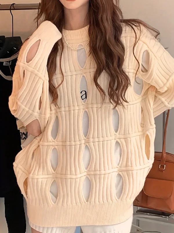 Act Now Sixsr Solid Cut Out Pullover Sweater, Casual Long Sleeve Loose Stylish Sweater, Women's Clothing Act Now Sixsr Solid Cut Out Pullover Sweater, Casual Long Sleeve Loose Stylish Sweater, Women's Clothing