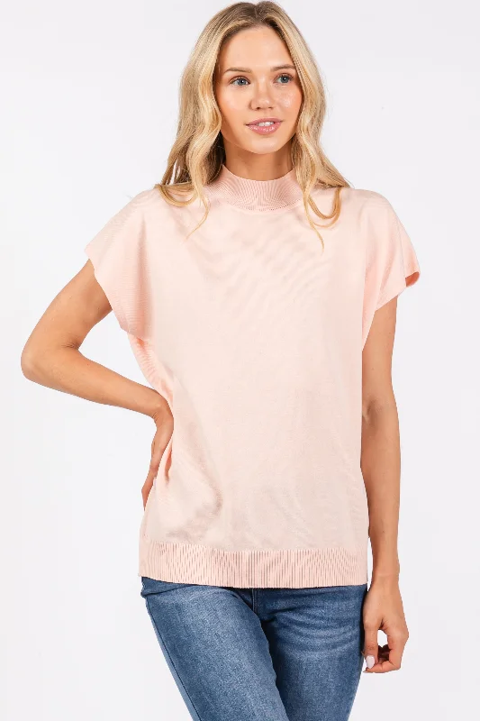 Weekend Discounts Worth Grabbing Light Pink Mock Neck Knit Top