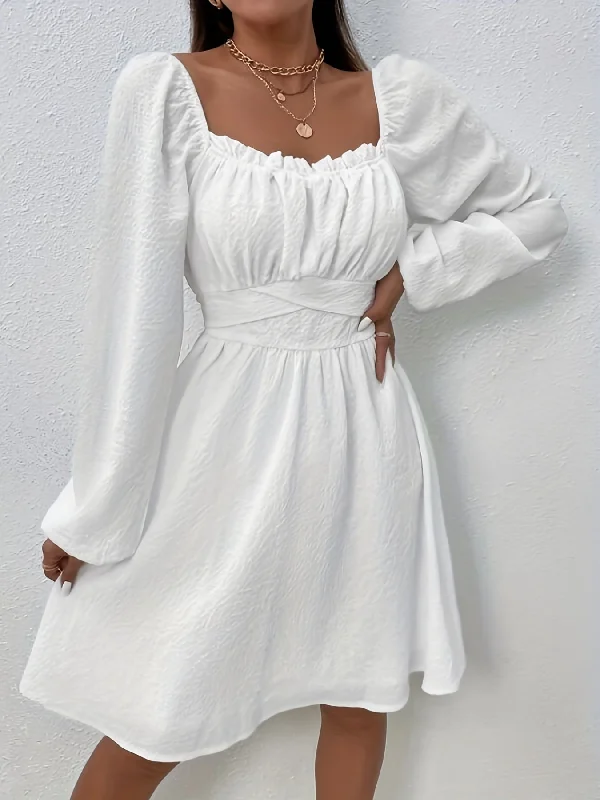 Major Deal Sixsr Ruched Backless Dress, Elegant Long Sleeve Solid Dress, Women's Clothing Major Deal Sixsr Ruched Backless Dress, Elegant Long Sleeve Solid Dress, Women's Clothing