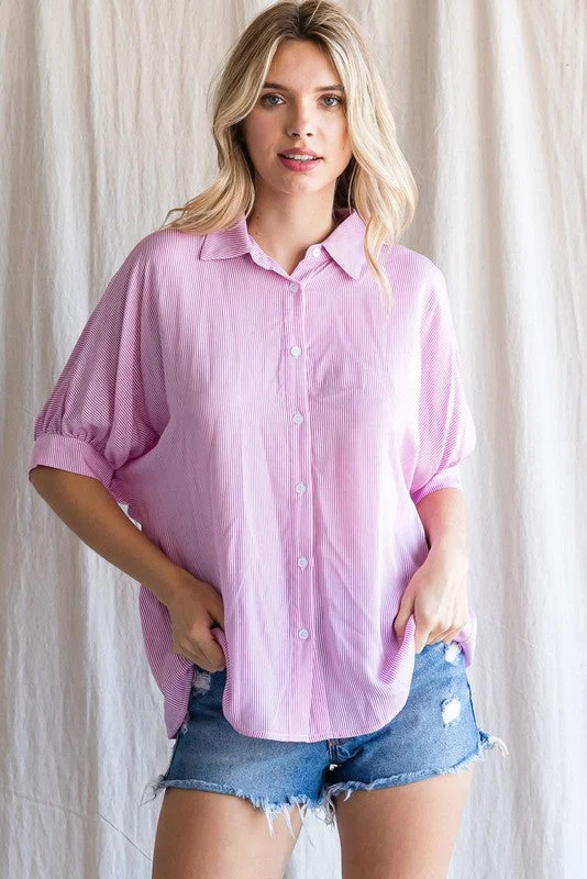 Weekend Specials to Love Pink Satin Button Up Top