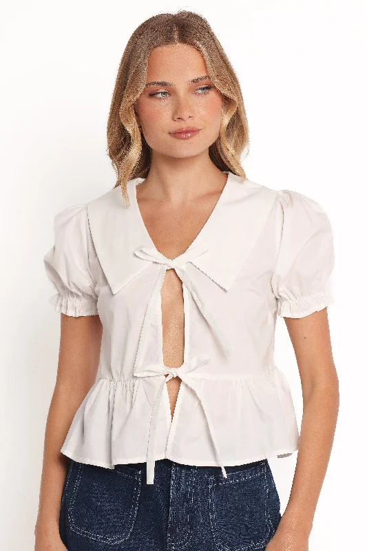 Weekend Deals That Spark Cypressa Tie Front Top - White