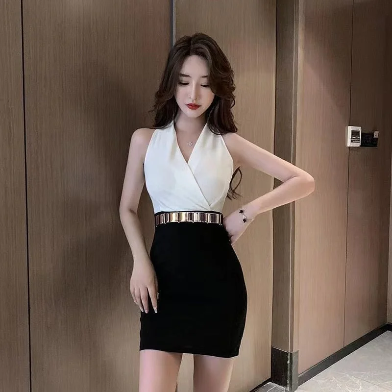 Weekend Deals That Amaze Sixsr Summer New Sexy V-neck Design Party Sleeveless Short Skirt Slim Fit Workplace HIP WRAP A-line Dress For Women