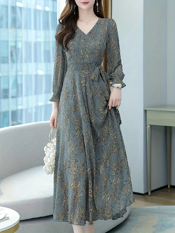 Special Offer Sixsr Floral Pattern Midi Dress, Vintage V Neck Long Sleeve Dress, Women's Clothing Special Offer Sixsr Floral Pattern Midi Dress, Vintage V Neck Long Sleeve Dress, Women's Clothing