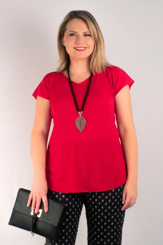 Weekend Savings Bonanza Sassy Red Short Sleeve Jersey Top