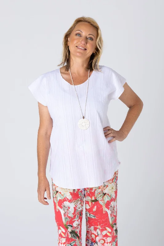 Weekend Deals You Can't Resist White Print Short Sleeve Cotton Top
