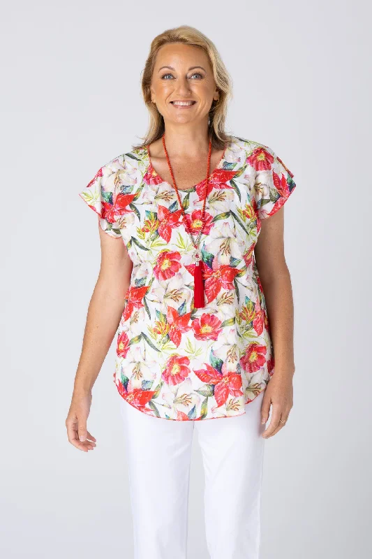 Big Deal Rouge Print Short Sleeve Non-Crush Jacquard Cotton Top